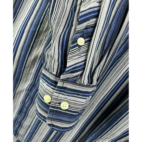 Robert Graham R&G London New York Mens XL Button Striped Shirt Flip Cuff Blue - Picture 3 of 7